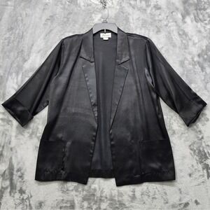 Vintage Joanna Blazer Womens‎ S Black Satin Open Front Cuffed 3/4 Sleeve Tuxedo